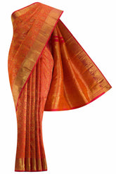 Pure Silk Pure Zari Orange Kanchipuram Saree