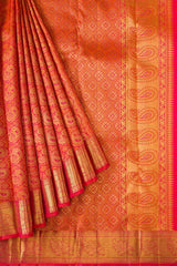 Pure Silk Pure Zari Orange Kanchipuram Saree
