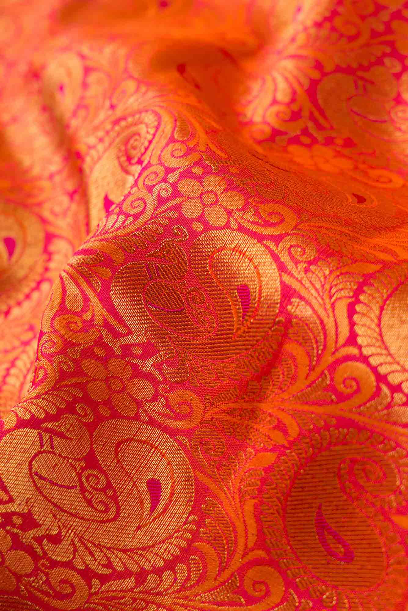 Pure Silk Pure Zari Orange Kanchipuram Saree